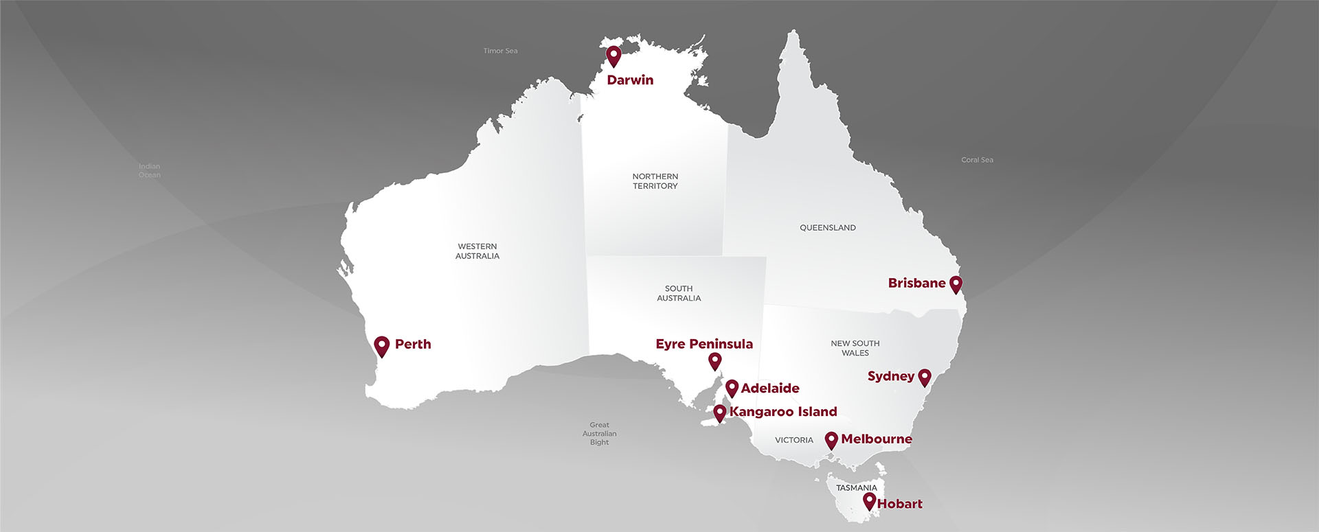 A map of Australia showing cities where our offices are located.